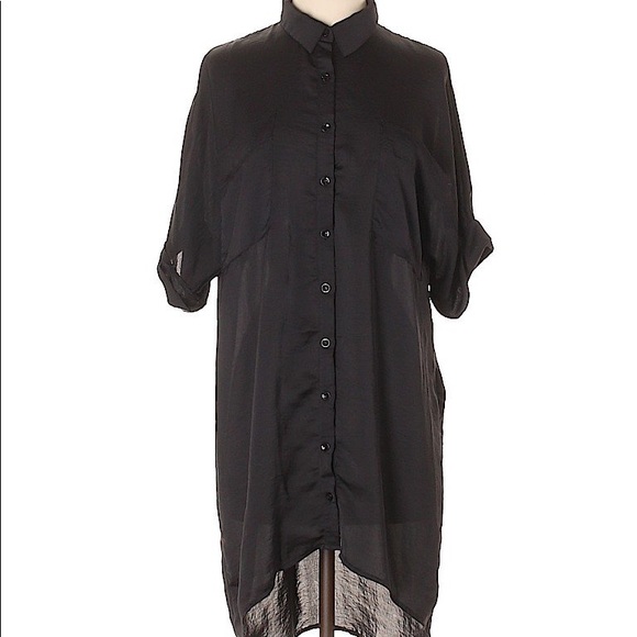 Black Satin Shirt Dress - Picture 1 of 3